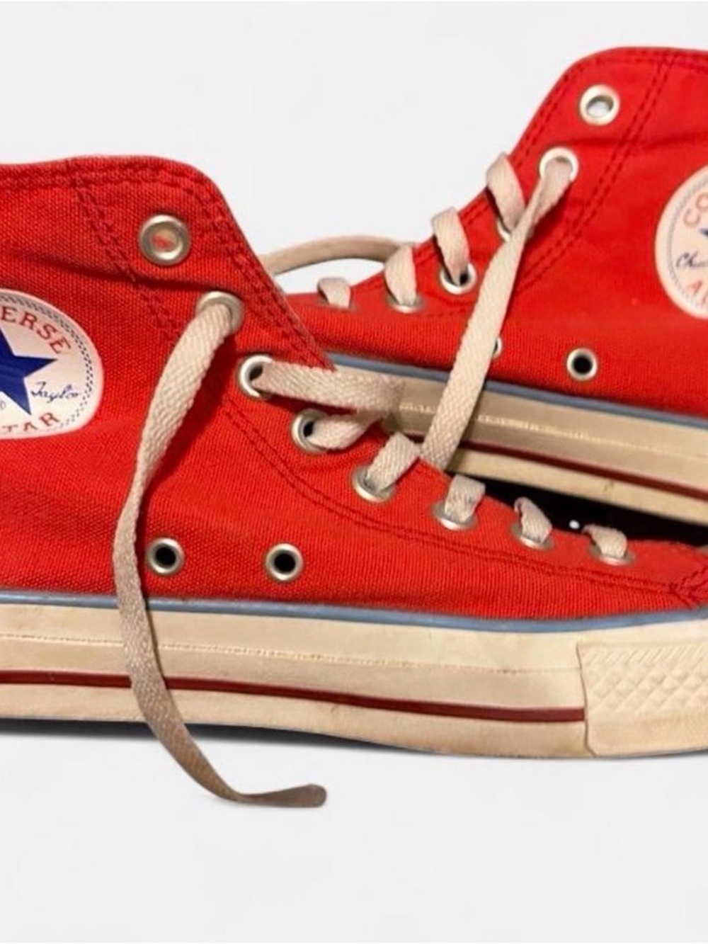 Converse Red Canvas High-Top Sneakers with Neutral Laces